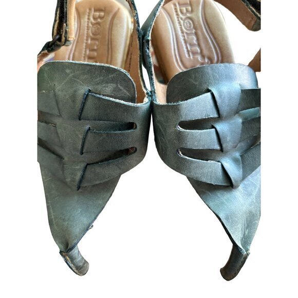 Born Karis Blue Leather Thong Wedge Shoe Sandals Size 8 Wedge D60504‎ - Picture 6 of 12